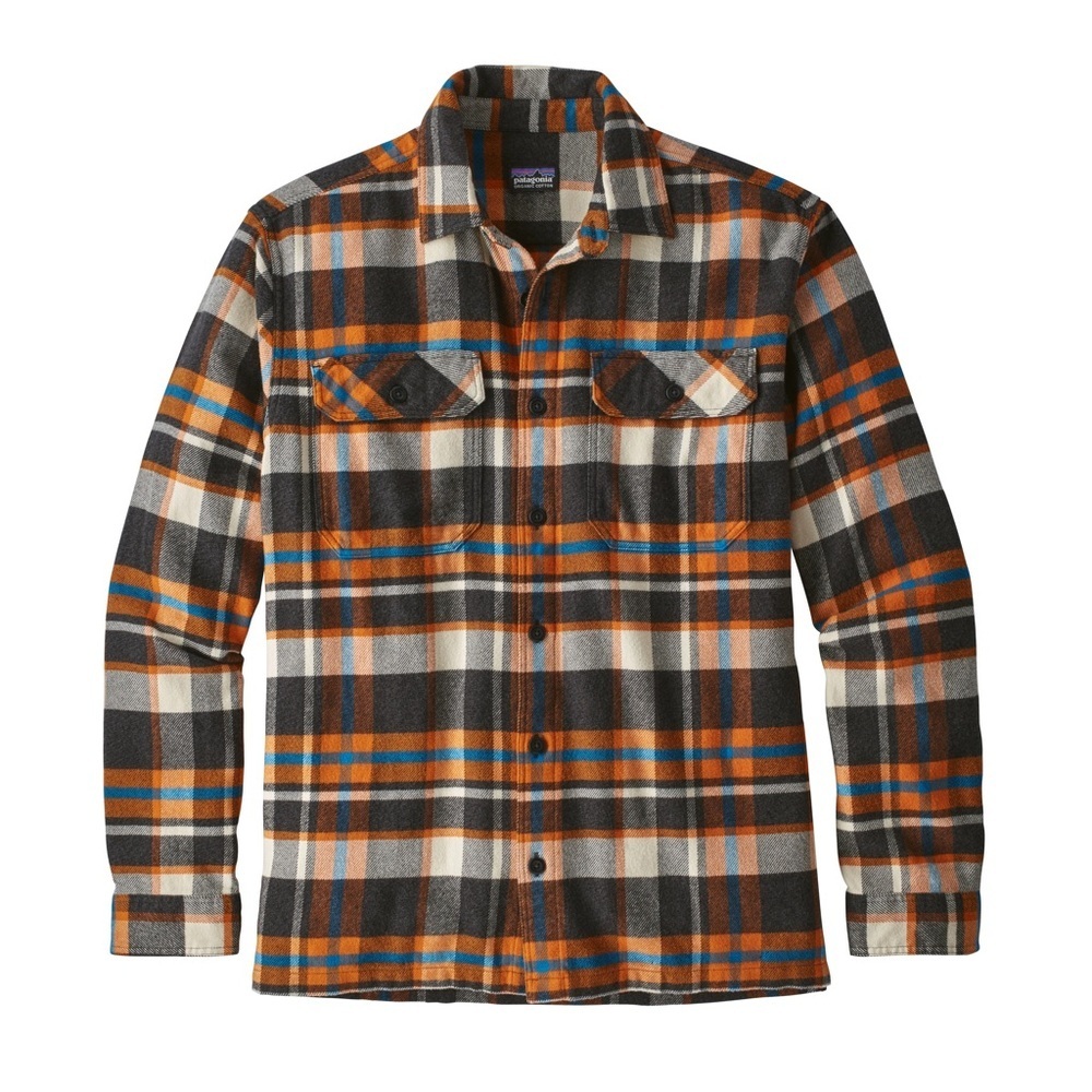 Patagonia Organic Cotton Plaid Shirt - Orange, Blue, and Gray Size Large